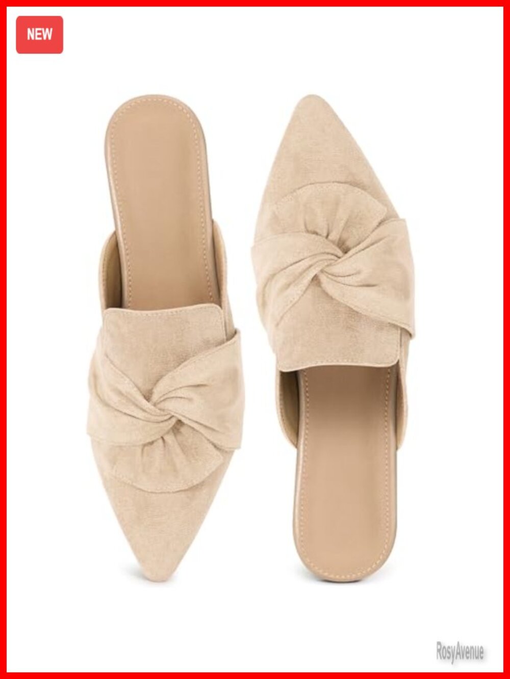 Aomigoct Suede Mules Pointed Toe Slip-On Flats for Office & Casual Wear